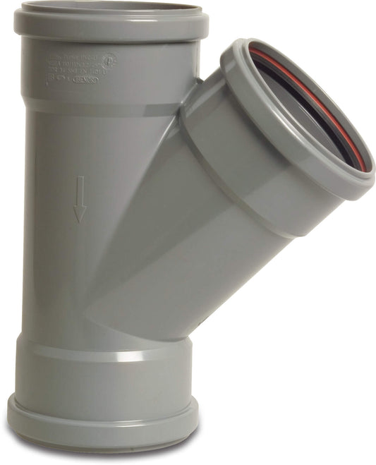 T-Stück 45° PVC-U SN4 Steckmuffe Grau KOMO/BENOR