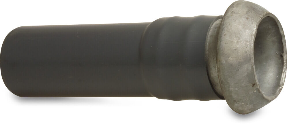 Schnellkupplung montiert mit PVC Rohrstutzen Stahl Verzinkt 159 mm x 160 mm V-Teil Kardan x Stutzen Typ Kardan