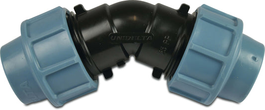 Unidelta Winkel 45° PP Klemm 16bar Schwarz/Blau DVGW/KIWA/WRAS