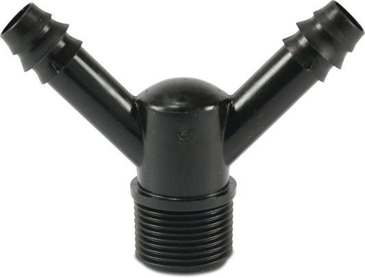 Y-Stück POM 16 mm x 3/4" x 16 mm Tülle x Außengewinde x Tülle 4bar Schwarz