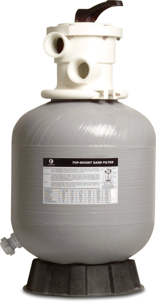 Flotide V400 Sandfilter PE/Polyester glasfaserverstärkt 50 mm / 1 1/2" Metrisch/Imperial Klebemuffe 2,5bar Grau