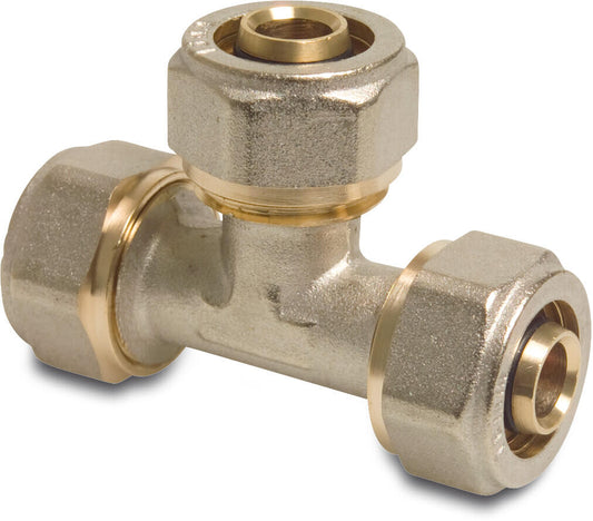 Profec T-Stück 90° Messing Vernickelt 16 mm Klemm DVGW Typ Alu-PE-X