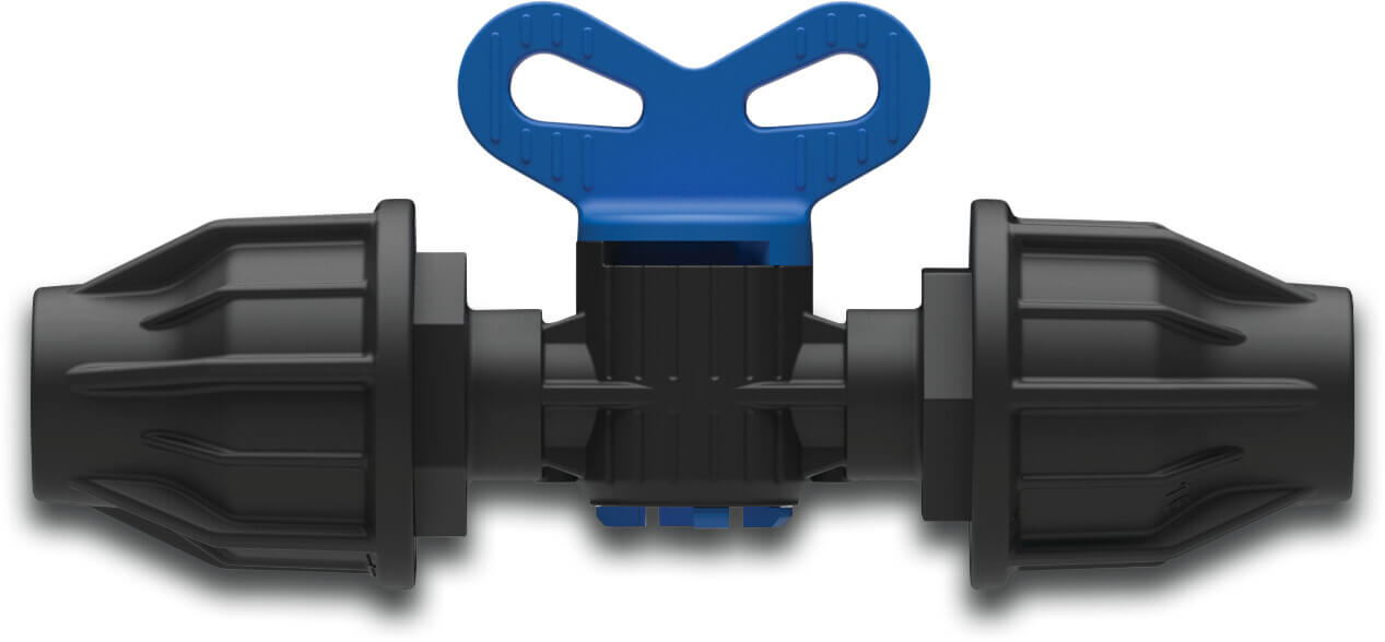 Absperrhahn PP 16 mm lock 4bar Schwarz/Blau