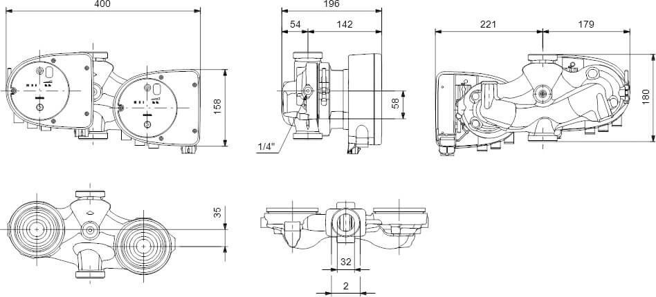 Grundfos Umwälzpumpe mit variabler Drehzahl Edelstahl DIN Flansch 10bar 2.87A 230VAC Schwarz/Rot