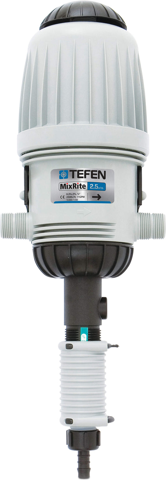 Tefen MixRite 2.5 On/Off PVDF Dosierpumpe Außengewinde x Schlauchtülle x Außengewinde 0.4% - 4%