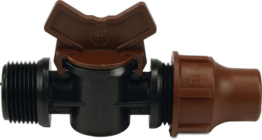 Stopfenventil PE 3/4" x 16 mm Außengewinde x lock Braun Typ BF-valve lock (VE: 10 St.)
