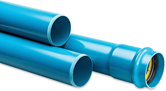 Druckrohr PVC-A x 4.9 mm Steckmuffe x Glatt ISO-PN16 Blau 6m KIWA