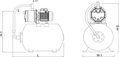 Hauswasserstation Edelstahl 304 1" Innengewinde 3,2A 230VAC Blau 60ltr Typ AJ 50/60 - 24