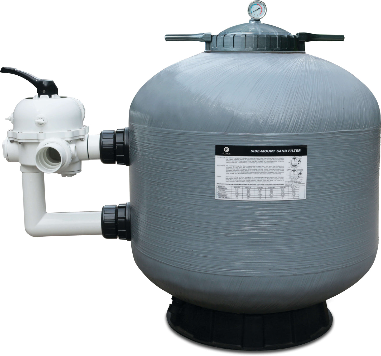 Flotide S800R Sandfilter PE/Polyester glasfaserverstärkt 63 mm / 2" Metrisch/Imperial Klebemuffe 2,5bar Grau