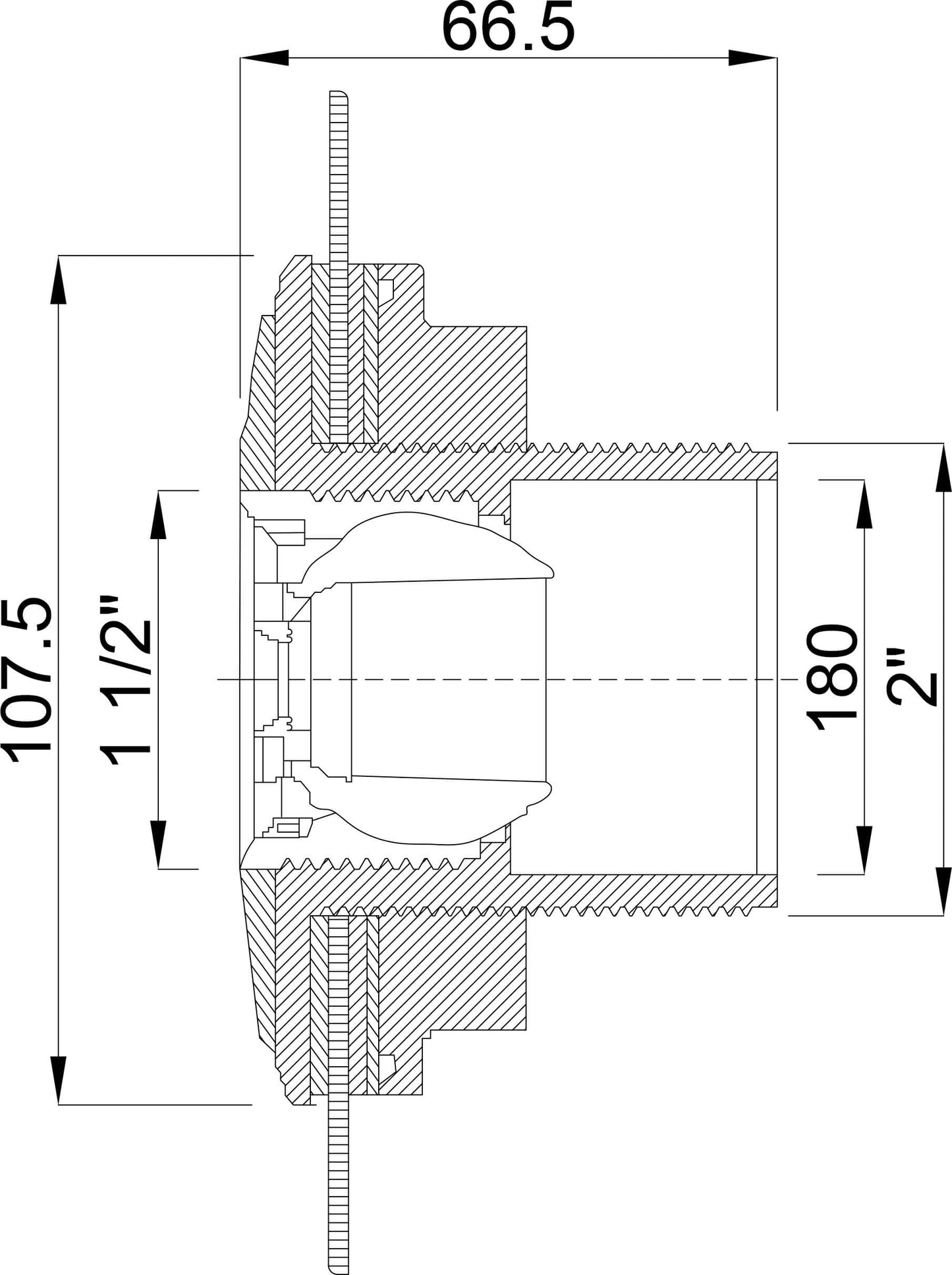 Ocean Einlassarmatur ABS 2" x 1 1/2" Außengewinde Weiß Edelstahleinsätze A4 Typ Standard mit Edelstahl M5 Gewinde