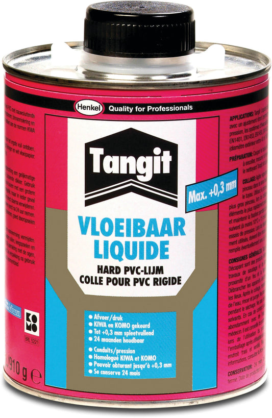 Tangit PVC-Kleber 1ltr mit Pinsel KIWA/KOMO Typ Flüssig Label EN/DE/NL/FR