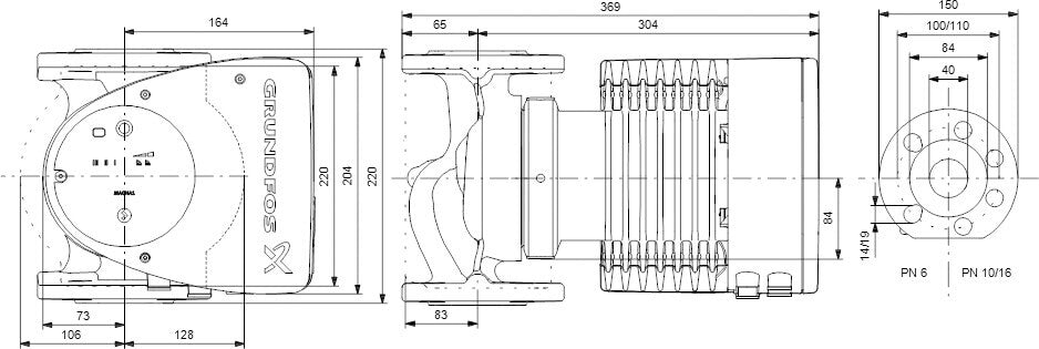 Grundfos Umwälzpumpe mit variabler Drehzahl Edelstahl DIN Flansch 10bar 2.87A 230VAC Schwarz/Rot
