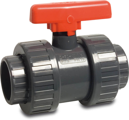 Profec Kugelhahn PVC-U Klebemuffe 16bar DN20 Grau Typ Safe 600 Viton