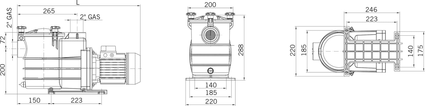 PSH ND.2 19T Schwimmbadpumpe Polypropylen 2" Innengewinde 1,9A Schwarz