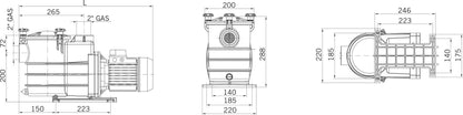 PSH ND.2 19T Schwimmbadpumpe Polypropylen 2" Innengewinde 1,9A Schwarz