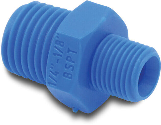 Tefen Reduziernippel PA Glasfaserverstärkt 1/4" x 1/8" Außengewinde 14bar Blau