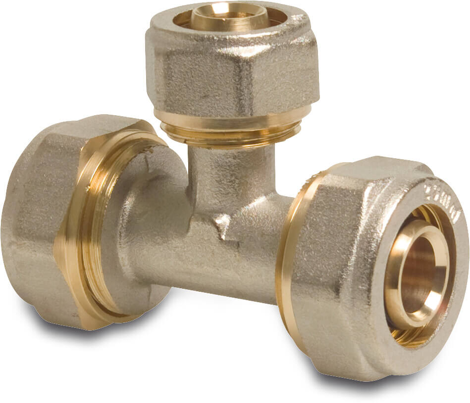Profec Reduzier T-Stück 90° Messing Vernickelt 20 mm x 16 mm x 20 mm Klemm DVGW Typ Alu-PE-X