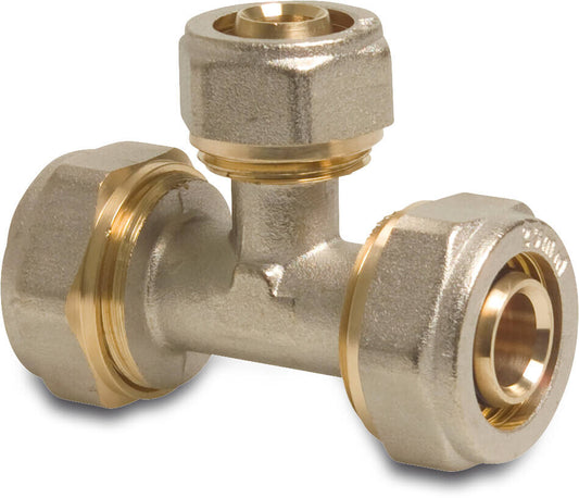 Profec Reduzier T-Stück 90° Messing Vernickelt 20 mm x 16 mm x 20 mm Klemm DVGW Typ Alu-PE-X