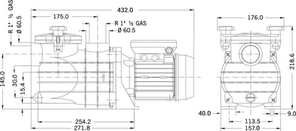 PSH Micro 25 Schwimmbadpumpe PP/GF30 1 1/2" Innengewinde 1,4A 230VAC Schwarz
