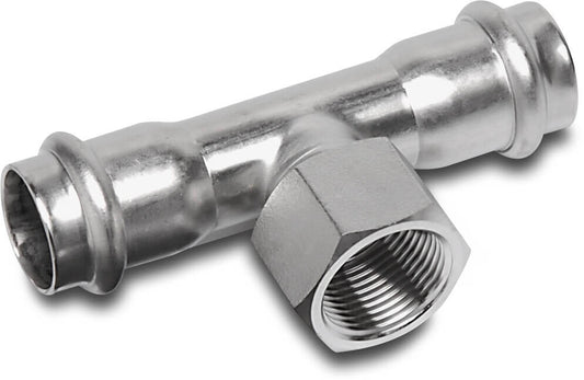 Bonfix T-Stück 90° Edelstahl 316L Pressmuffe x Innengewinde x Pressmuffe KIWA