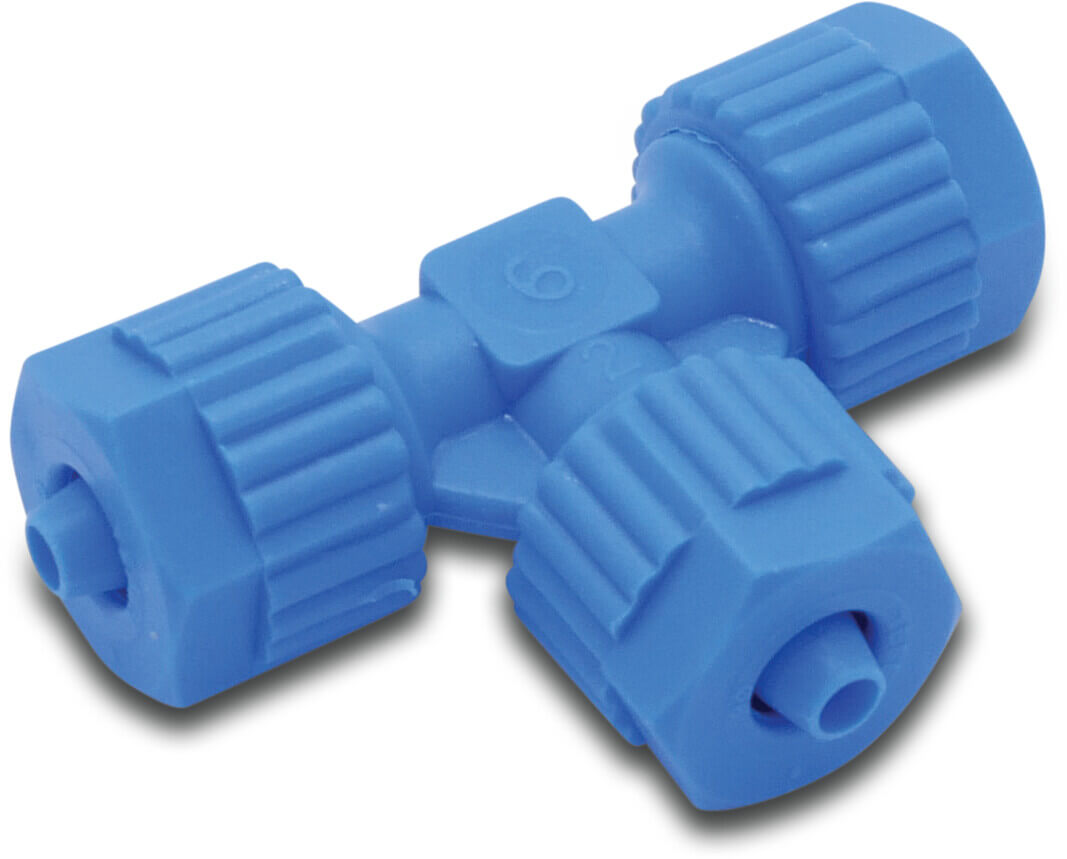 Tefen T-Stück 90° PA Glasfaserverstärkt 6 mm Tülle 14bar Blau
