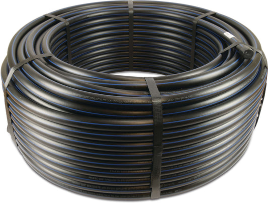 Druckrohr PE100 x Glatt SDR11 16bar Schwarz/Blau 100m DVGW