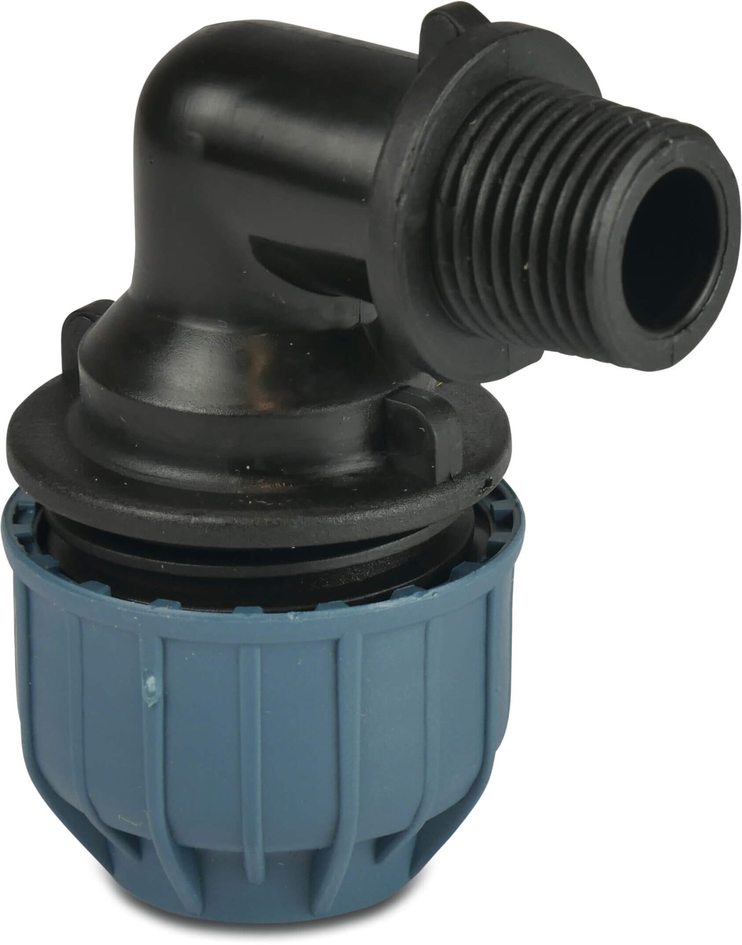 Jason Winkel 90° PP Klemm x Außengewinde 10bar Schwarz/Blau
