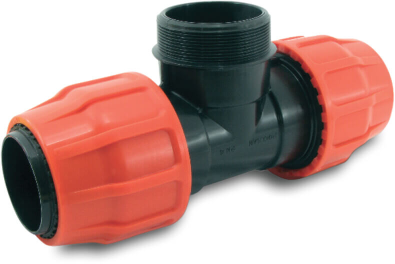 T-Stück 90° PP 51 mm x 2" x 51 mm Klemm x Außengewinde x Klemm 10bar Typ Layflat