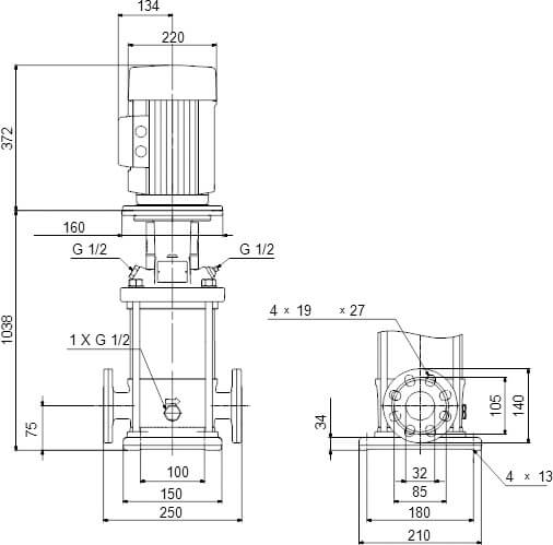 Grundfos Mehrstufige Kreiselpumpe Edelstahl DN35 DIN Flansch 7,9A 400VAC