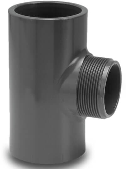 VDL T-Stück 90° PVC-U Klebemuffe x Außengewinde x Klebemuffe 10bar Grau