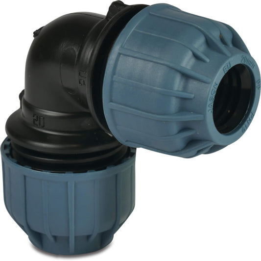Jason Winkel 90° PP Klemm 10bar Schwarz/Blau