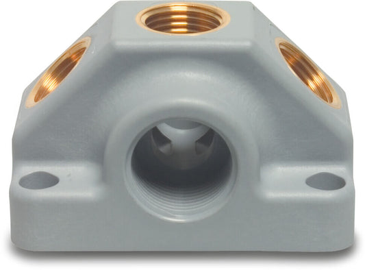 3-Wege Verteilerstück PVR/Messing 3/4" x 1/2" x 1/2" x 1/2" Innengewinde 12,5bar DN20 Grau