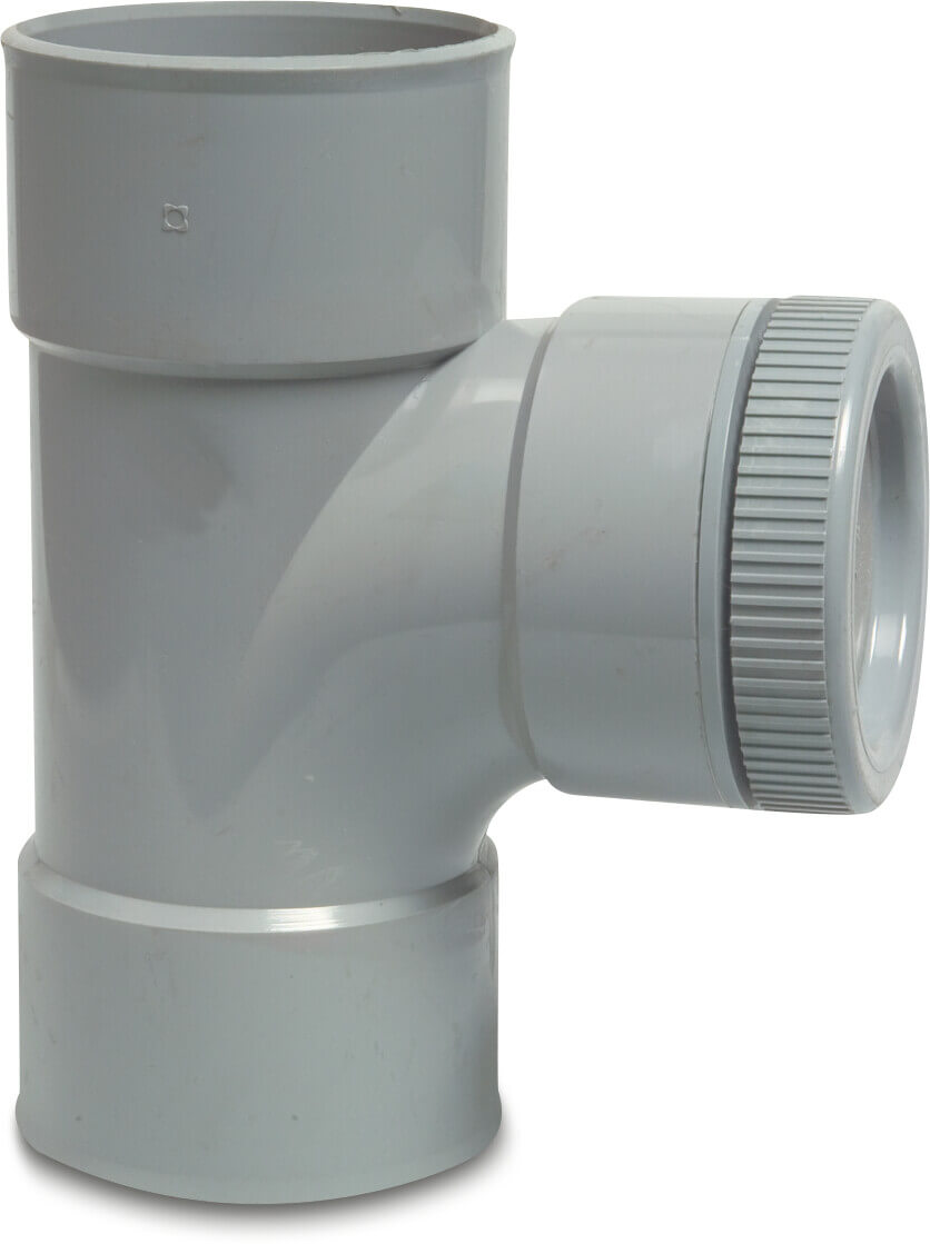 Reinigungs- T-Stück mit Schraubverschluss PVC-U 110 mm Klebemuffe Grau KOMO (VE: 12 St.)