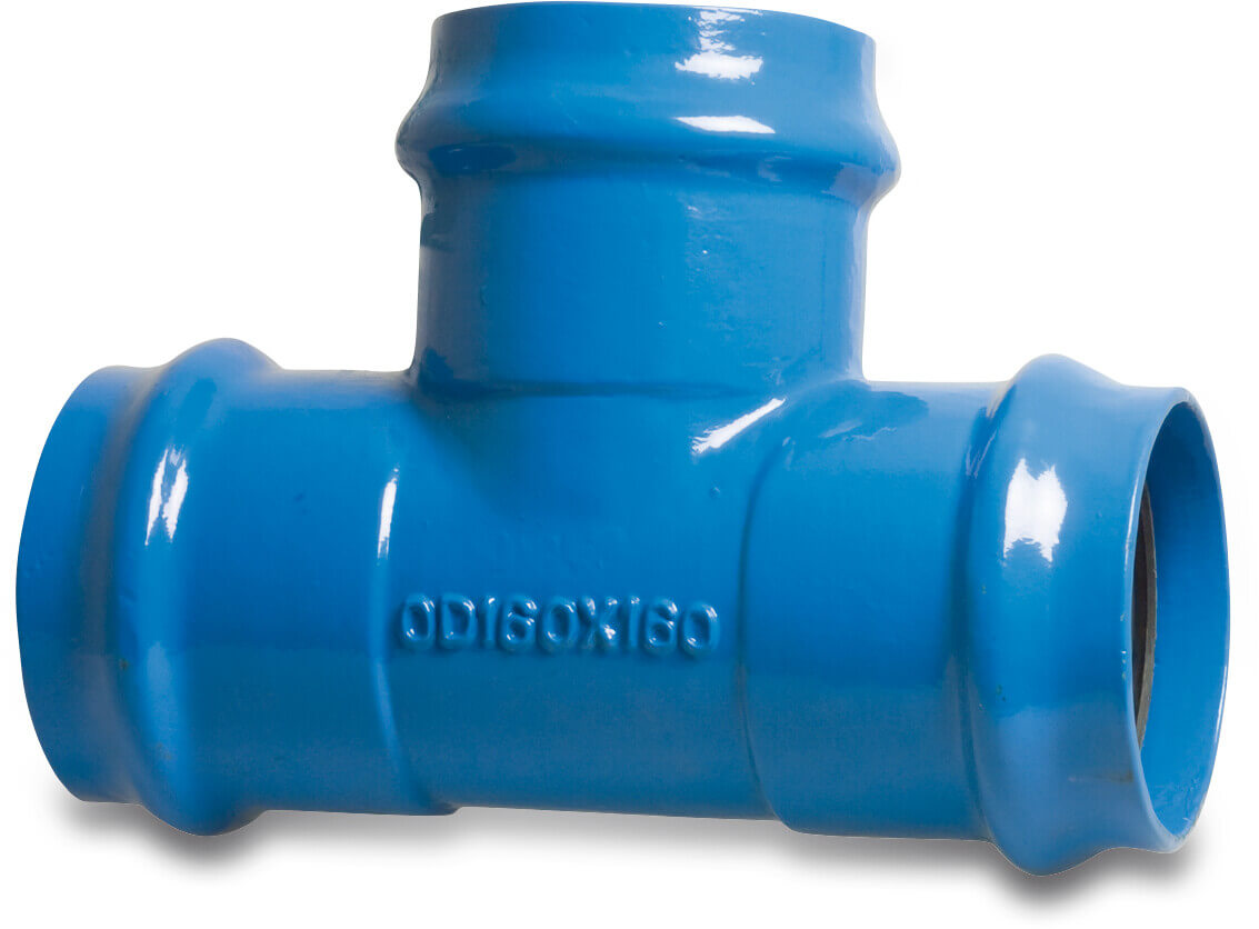 Profec T-Stück 90° Sphäroguss (GGG40) Epoxybeschichtung Steckmuffe 10bar Blau Typ MMB-KS