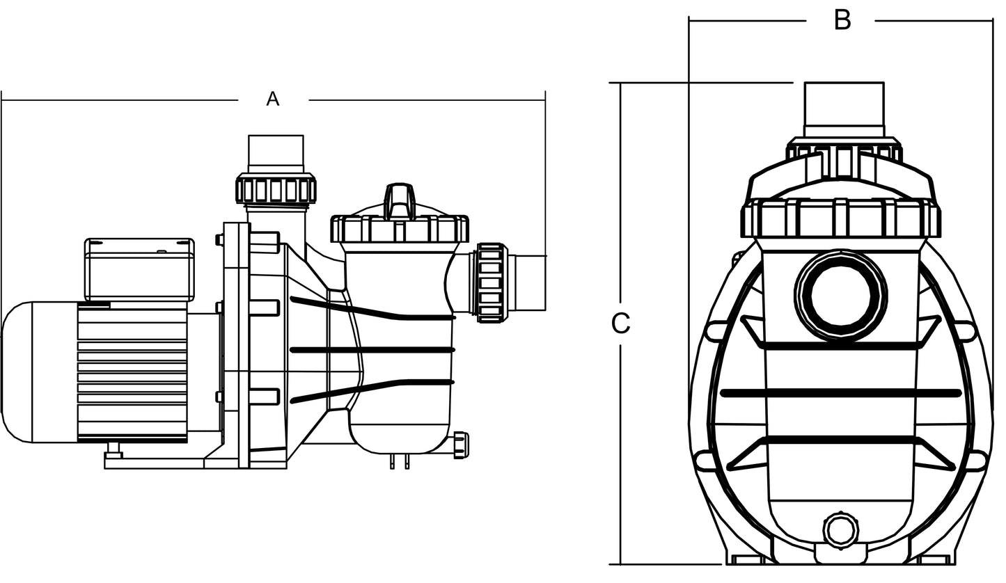 Flotide Schwimmbadpumpe 50 mm / 1 1/2" Metrisch/Imperial Klebemuffe 2A 230VAC Schwarz mit RCD Stecker