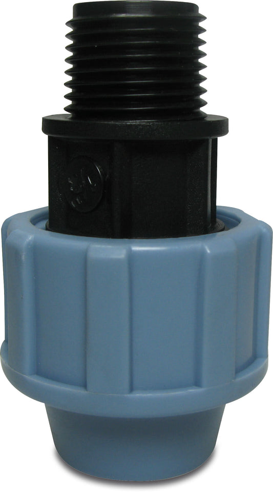 Unidelta Kupplung PP Klemm x Außengewinde 16bar Schwarz/Blau DVGW/KIWA/WRAS