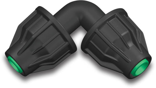 Winkel 90° PP 25 mm lock 4bar Schwarz (VE: 10 St.)