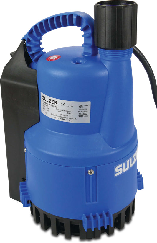 Tauchpumpe PP 1 1/4" Innengewinde 1,6A 230VAC Schwarz/Blau Typ Robusta 200TS mit Schwimmer