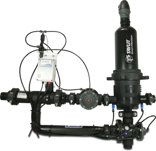 Tavlit Automatische Filterstation glasfaserverstärktes Nylon 2" 10bar 105micron Disk/Scheiben 9-12VDC latch Schwarz Typ TVDSA Stand Alone