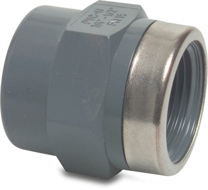 VDL Gewindemuffe PVC-U Innengewinde 10bar Grau mit Edelstahl Ring Typ verstärkt
