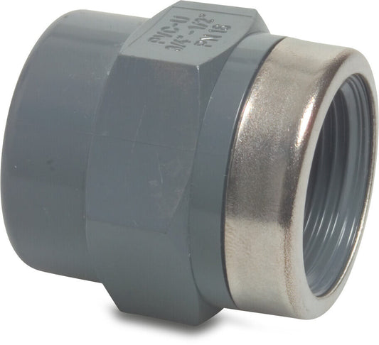 VDL Gewindemuffe PVC-U Innengewinde 10bar Grau mit Edelstahl Ring Typ verstärkt