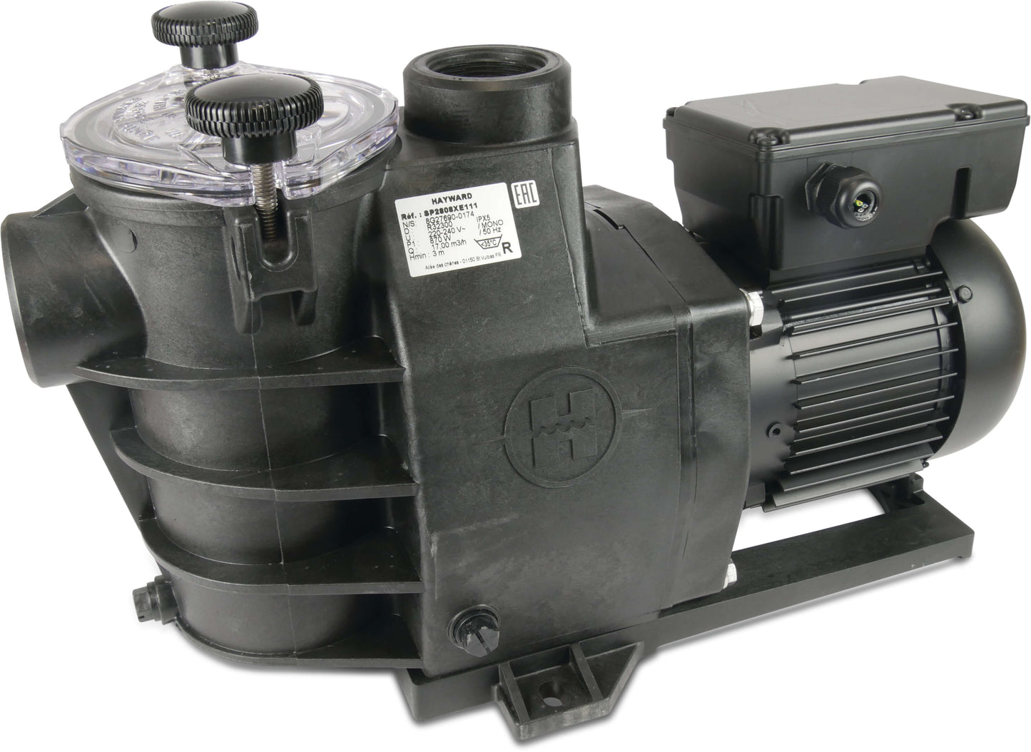 Hayward Max-Flo Schwimmbadpumpe PP GF 1 1/2" Innengewinde 4,5/2,6A 400VAC Schwarz 0,75PS