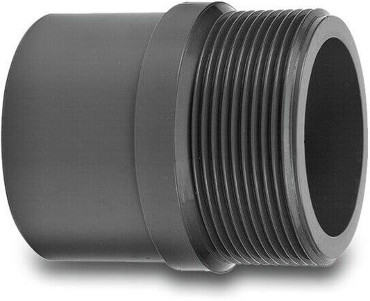 VDL Gewindenippel PVC-U 50 mm x 2" Klebemuffe x Außengewinde 10bar Grau