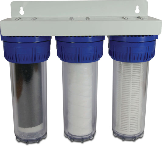 Profec Wasserfilter 10" Kunststoff 3/4" Innengewinde 8bar 60micron Polyestergaze Typ Triplex