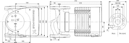 Grundfos Umwälzpumpe mit variabler Drehzahl Gusseisen DIN Flansch 10bar 1.41A 230VAC Schwarz/Rot