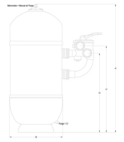 Hochschicht Filter Polyester Gel-beschichtet 1 1/2" Außengewinde 2,5bar Weiß Typ mit 6-Wegeventil ø650mm