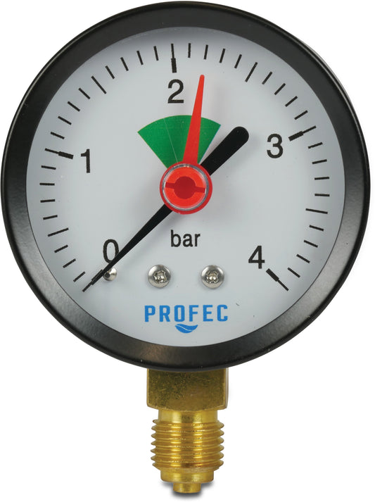 Profec Manometer 63 mm Außengewinde 0 - 4bar Schwarz Typ Trocken Unten 1/4"