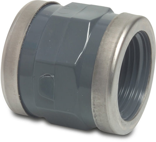 Profec Muffe PVC-U Innengewinde 16bar Grau mit Edelstahl Ring Typ verstärkt