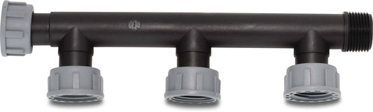 Tavlit Swivel Verteilerstück PP 1" Innengewinde x Außengewinde 10bar Schwarz/Grau Typ with O-ring für 2 Ventile