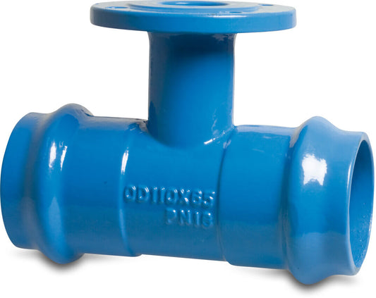 Profec T-Stück 90° Sphäroguss (GGG40) Epoxybeschichtung 160 mm x DN100 x 160 mm Steckmuffe x DIN Flansch x Steckmuffe 10bar Blau PN10/16 Typ MMA-KS